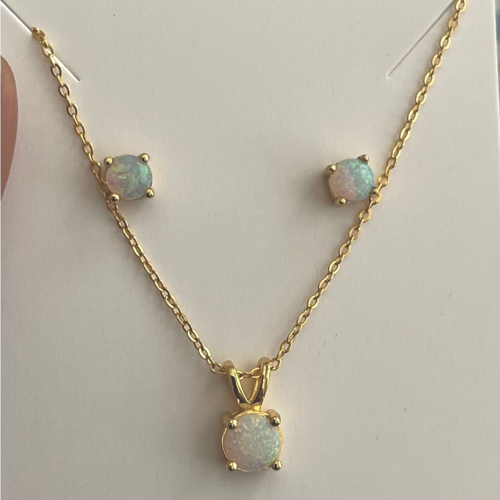 Solid Sterling Silver 925 White Opal Set - image 2